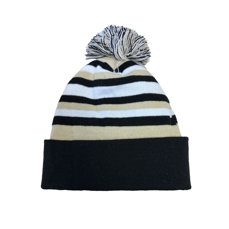 Athena Shield Striped Beanie with POM